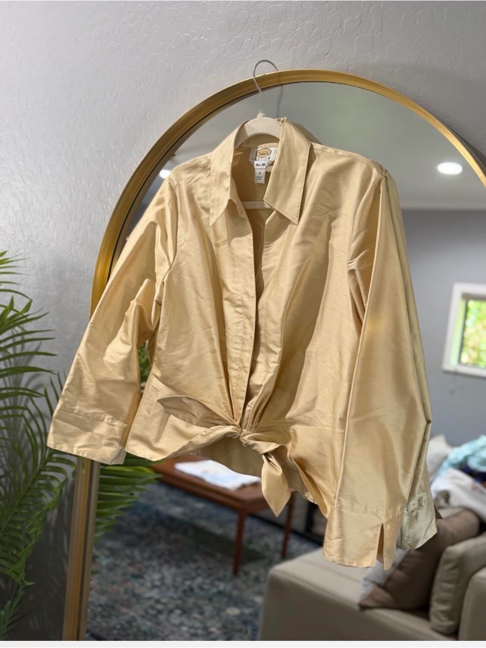 Vintage Talbots Silk Pale Yellow Tie-Front Button-Down Shirt